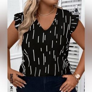 Plus Striped Print Ruffle Blouse
